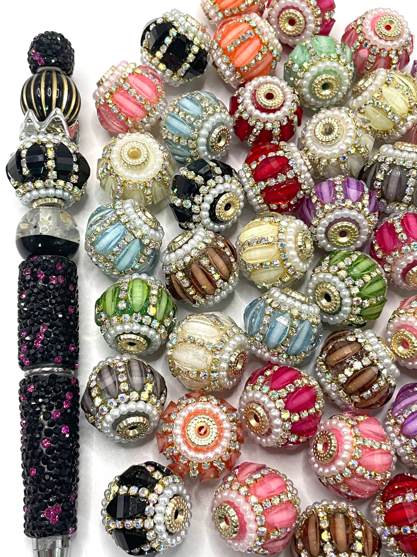 Fancy Beads Pumpkin beads Pearl gasket Spacers Rhinestone Chain Metal gasket Beads 18mm Random Mix
