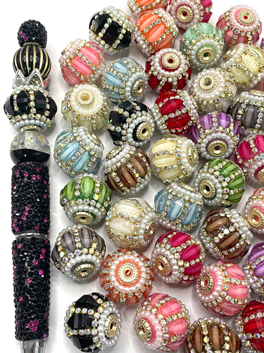 Fancy Beads Pumpkin beads Pearl gasket Spacers Rhinestone Chain Metal gasket Beads 18mm Random Mix