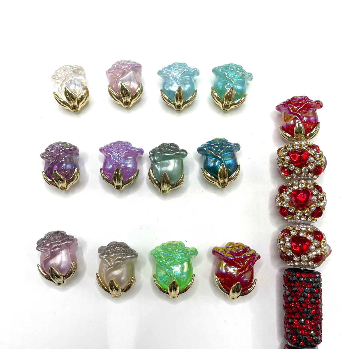 diy beaed beadable fancy rose with metal bead cap this is not beaded through only can be topper