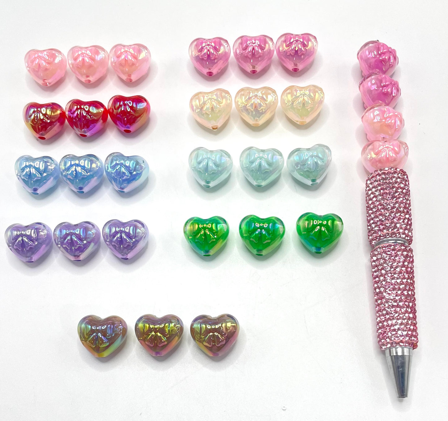UV Aurora Acrylic Heart Beads Bow Pattern Loose Beads for DIY Bracelet Making
