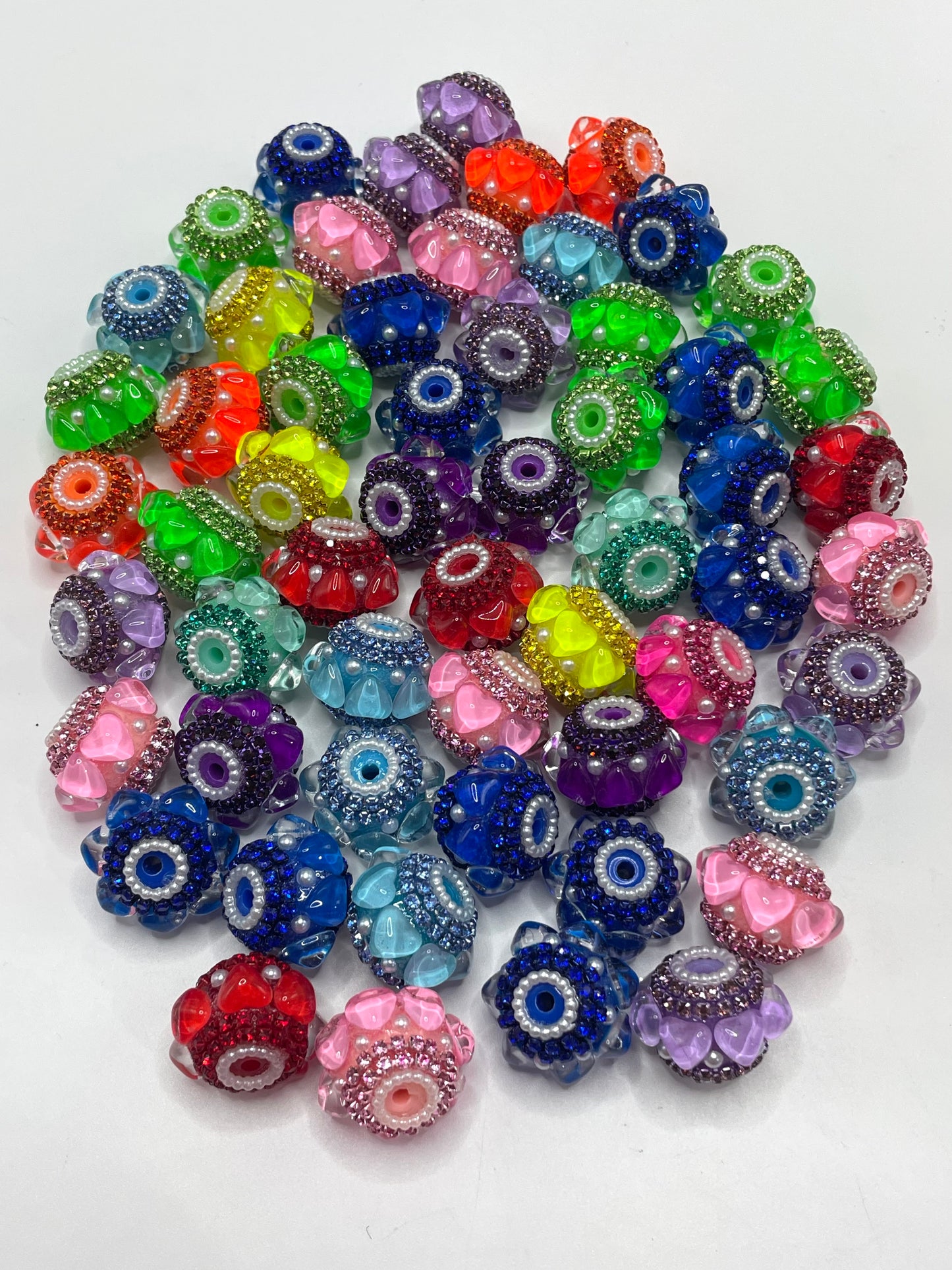 Fancy Beads Neon colors Rhinestone Colored chain Heart Pearl Spacer Beads Random Mix