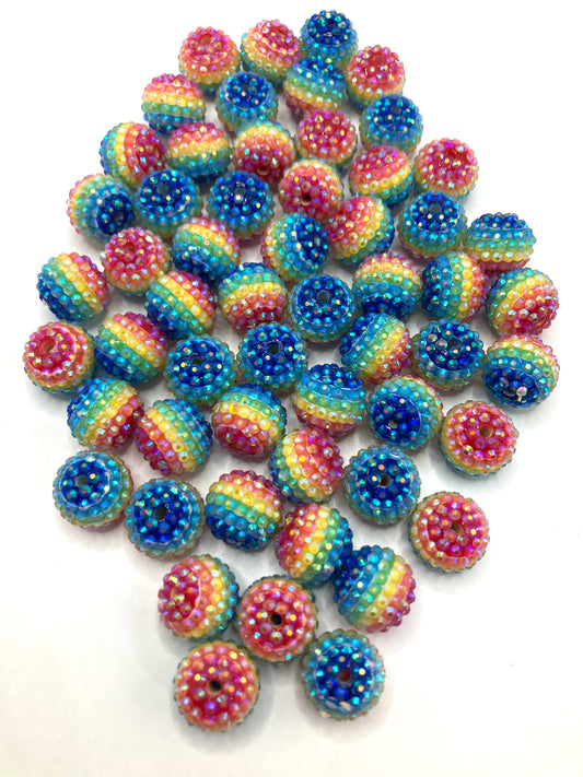 Multicolor jelly rain bow Rhinestone Beads,Random Mix,20mm