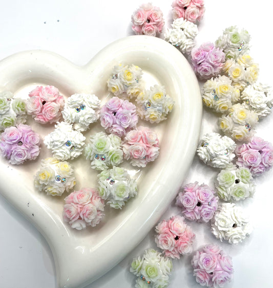 diy beads diy soft flower bead ornaments with rhinestone,colored ,random mix