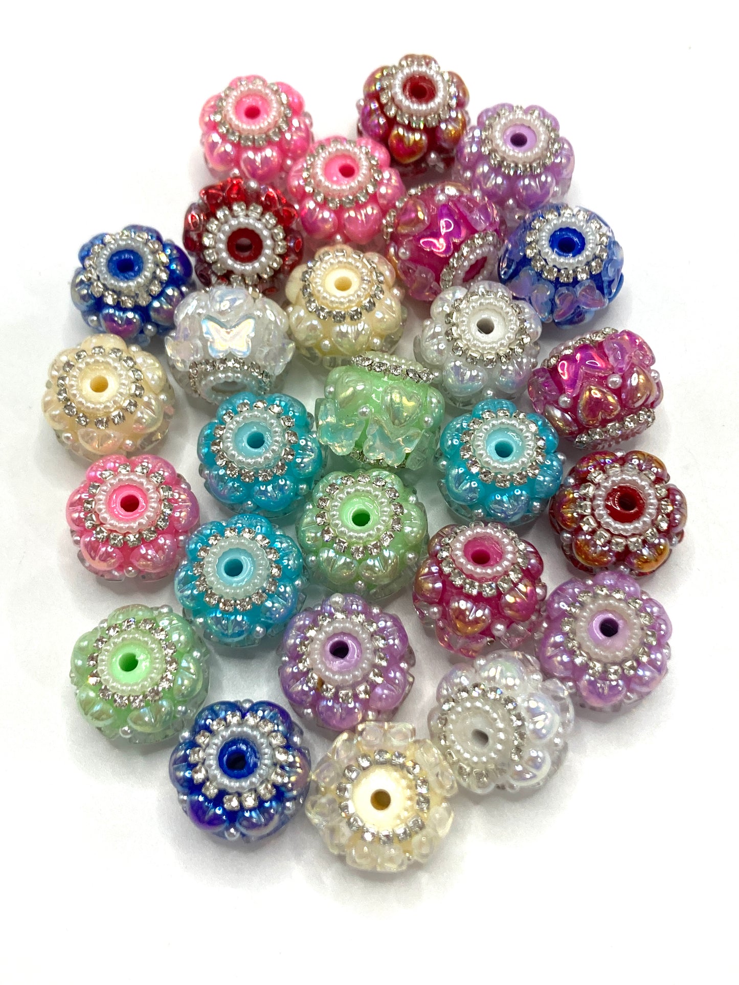 Beaded beadable Fancy Beads bow Acrylic heart Acrylic butterfly heart Pearl rhinestone Chain ring Beads 20mm Random Mix
