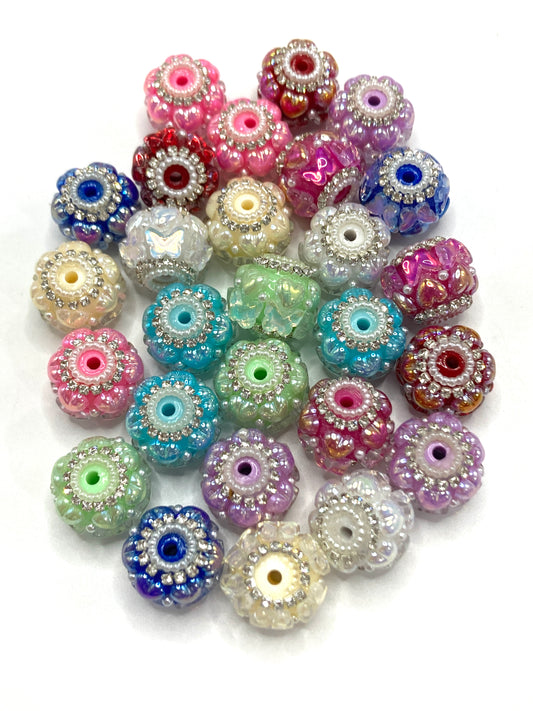Beaded beadable Fancy Beads bow Acrylic heart Acrylic butterfly heart Pearl rhinestone Chain ring Beads 20mm Random Mix