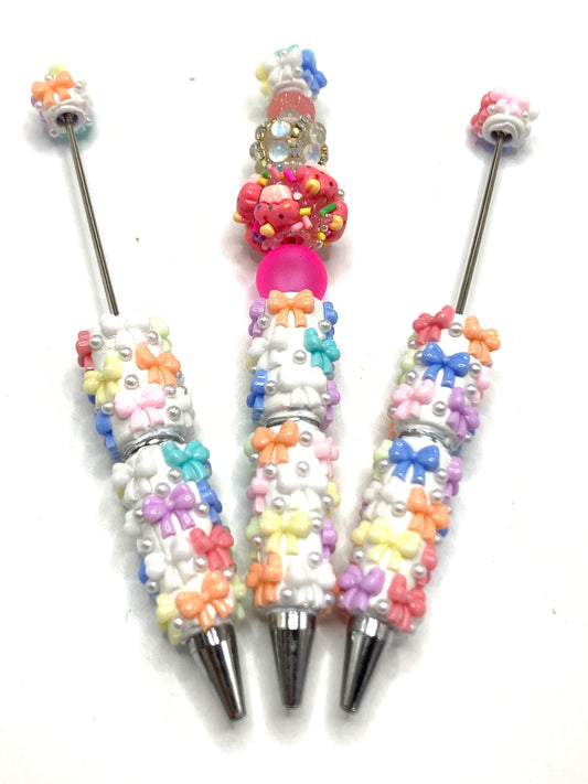 DIY Ceramic Clay Cartoon Bead Colorful bow Beaded pen