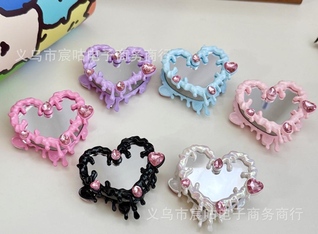 Beaded beadable fancy hand painting heart shaped mirror beads double size mirror ornaments with crystal heart