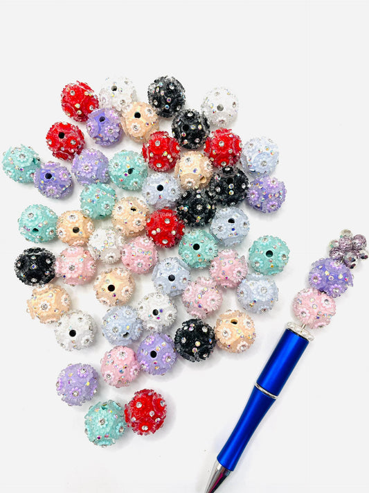 Fancy Soild and Clear Flower with Rhinestones Clay Round Beads,Random mix,18mm Fancy-467