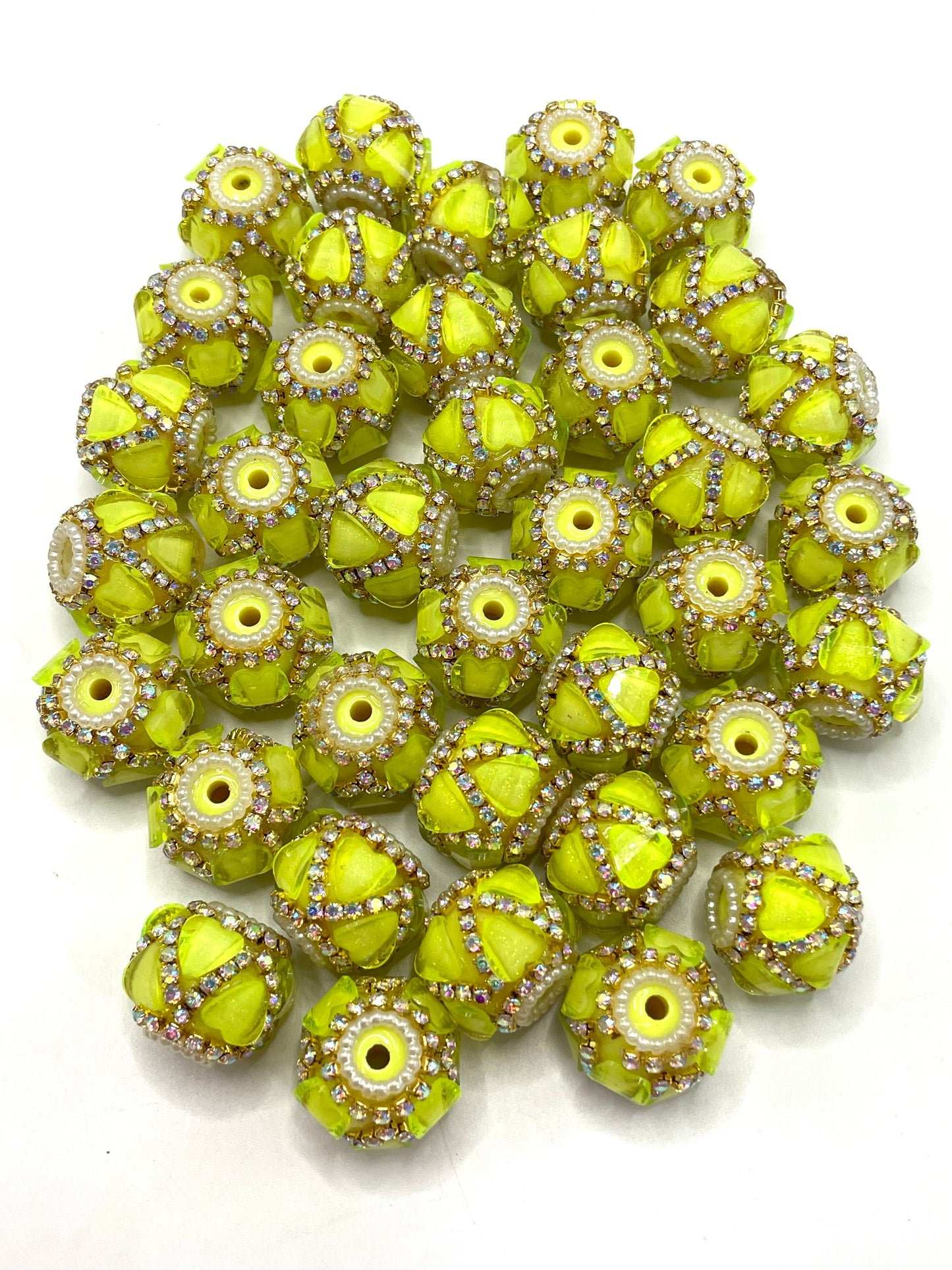 neon bead heart bead with pearl and silver chain fancy beads Golden Chain beads Random Mix