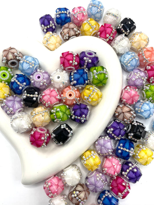 DIY fancy beads beaded beadable beads heart beads lantern beads four leaves heart ornament with pearl and rhinestone chain ,color ,random mix