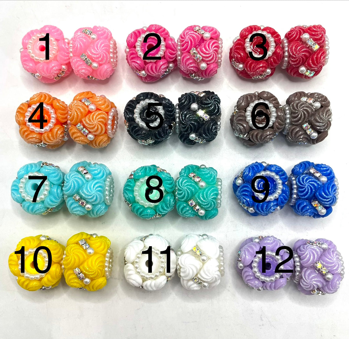 DIY beaded beadable fancy beads ornaments with heart shaped swirl and pearl and rhinestones,random mix