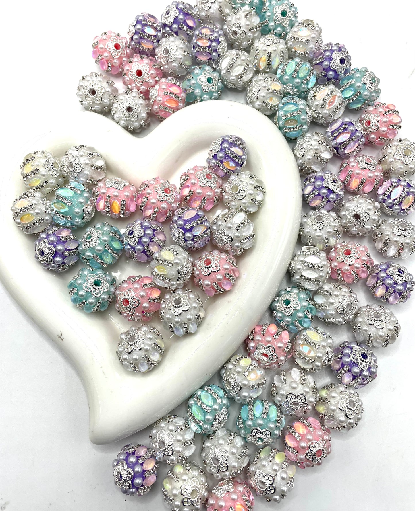 beaded beadable fancy bubble bead ornaments with rhinestone chain and pearl