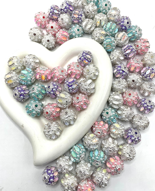 beaded beadable fancy bubble bead ornaments with rhinestone chain and pearl