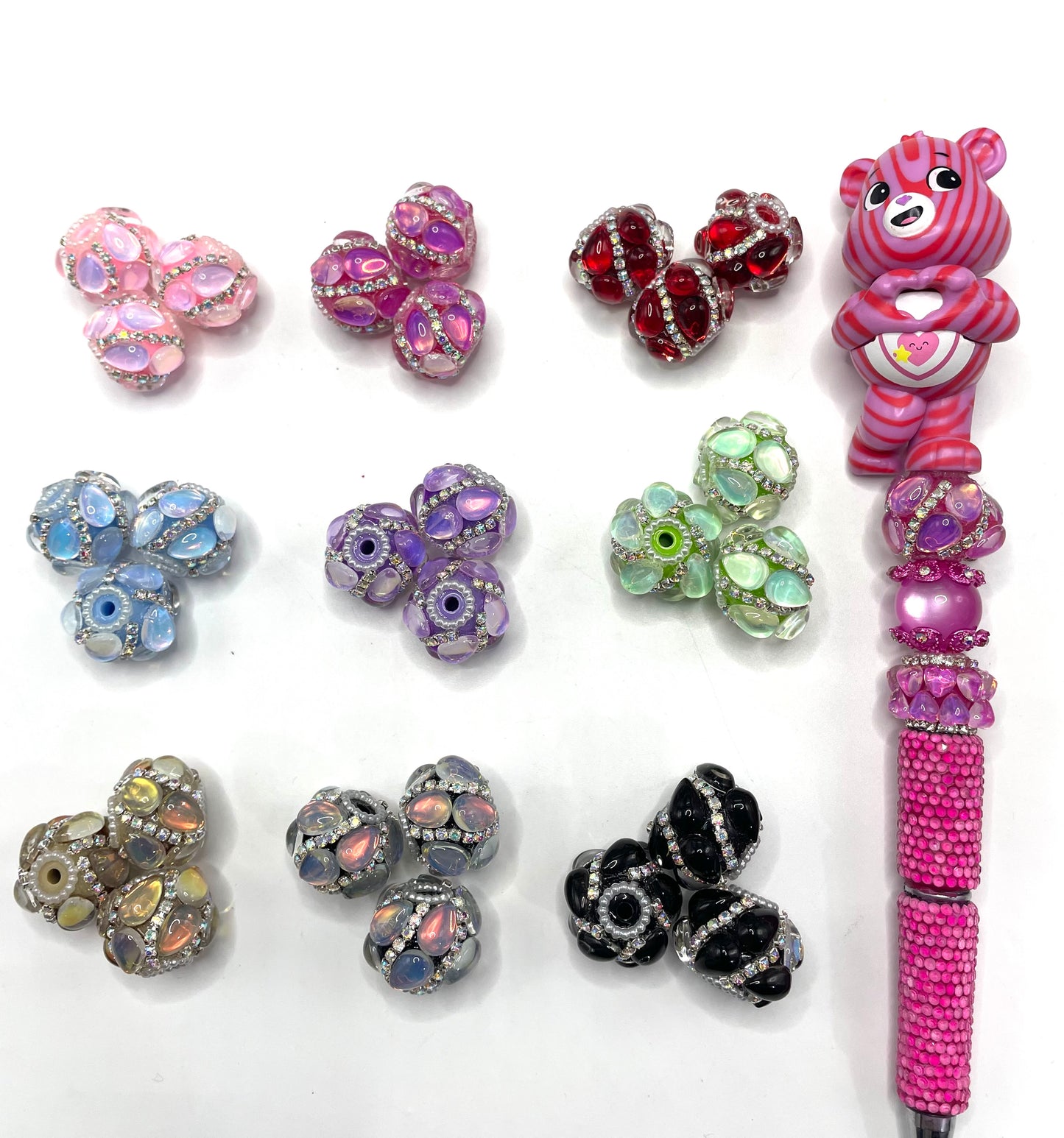 Beaded beadable fancy beads ornaments with opal shape stone and rhinestone chain and pearl