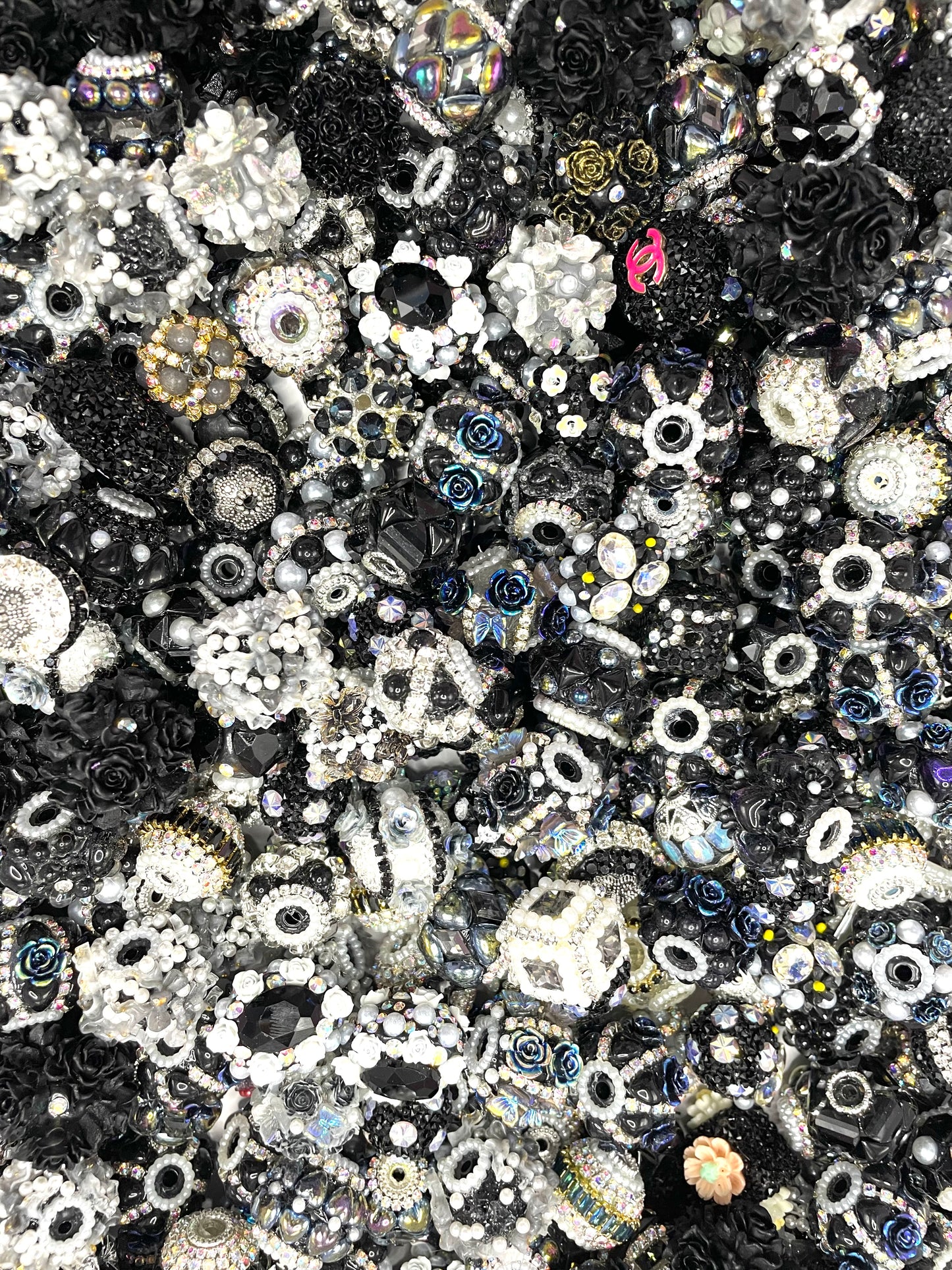 Beaded beadable black fancy beads black color collection multi styles beads combination,random mix (around 20 to 25pcs )