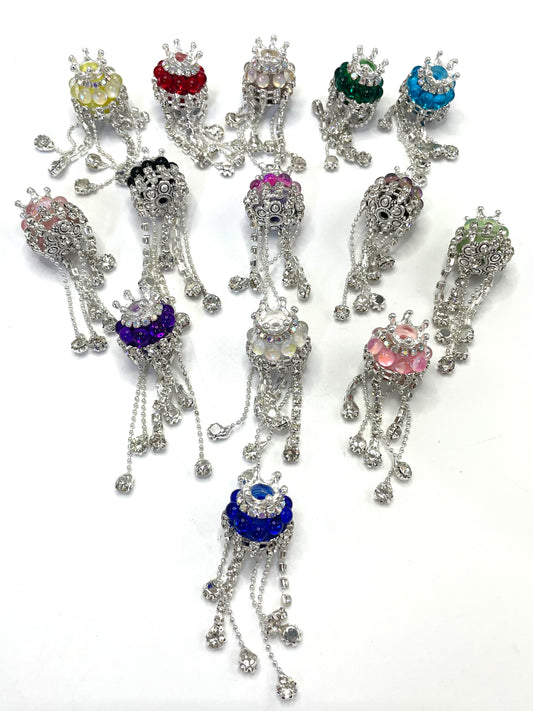fancy bead ornaments with crown and buble dot and rhinestone chain dangling  random mix color 19mm