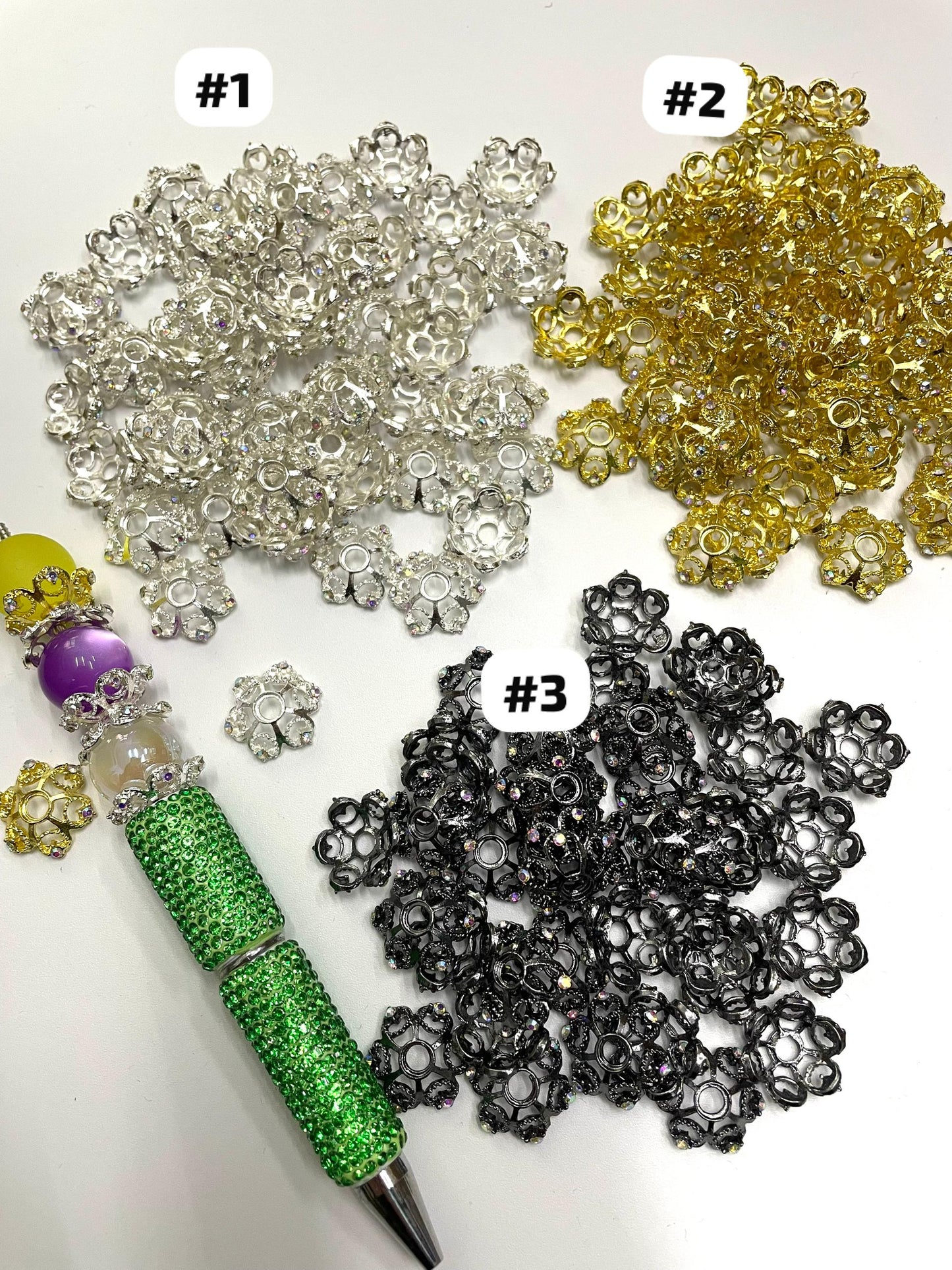 fancy beade beadable bead cap metal metallic bead cap spacer fancy jewelry style bead cap spacer ornament with rhinestone