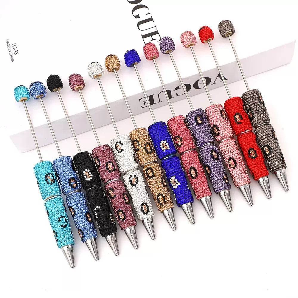 diy beaded beadable clay rhinestones leopard pen ballpoint pens