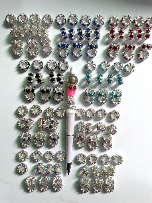 Alloy Metal Spacers Stars Silver Five-pointed star Rhinestone Spacers Random Mix