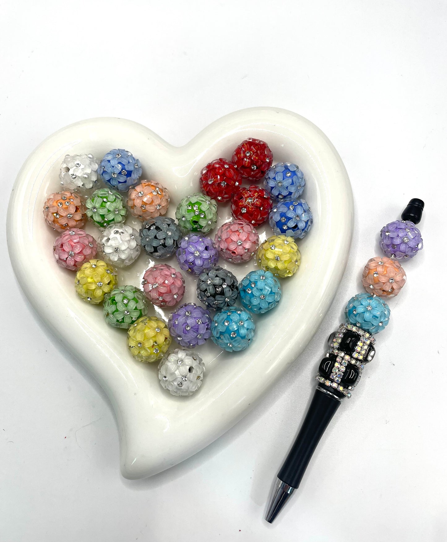 DIY flower ckay base beads flower beads ornament with rhinestone,colored ,random mix