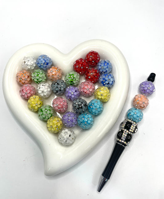 DIY flower ckay base beads flower beads ornament with rhinestone,colored ,random mix