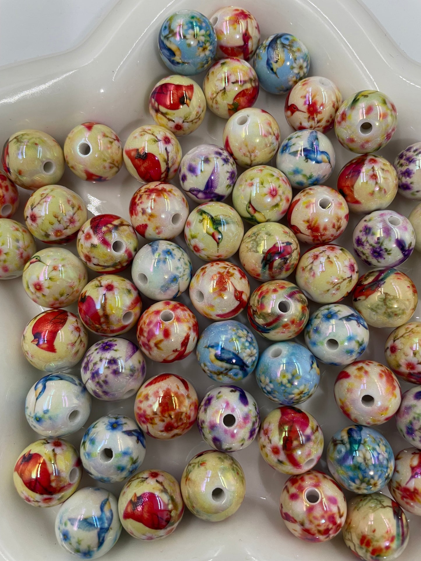 Acrylic beads Cartoon printed beads The Bird and the Butterfly Beads 16mm