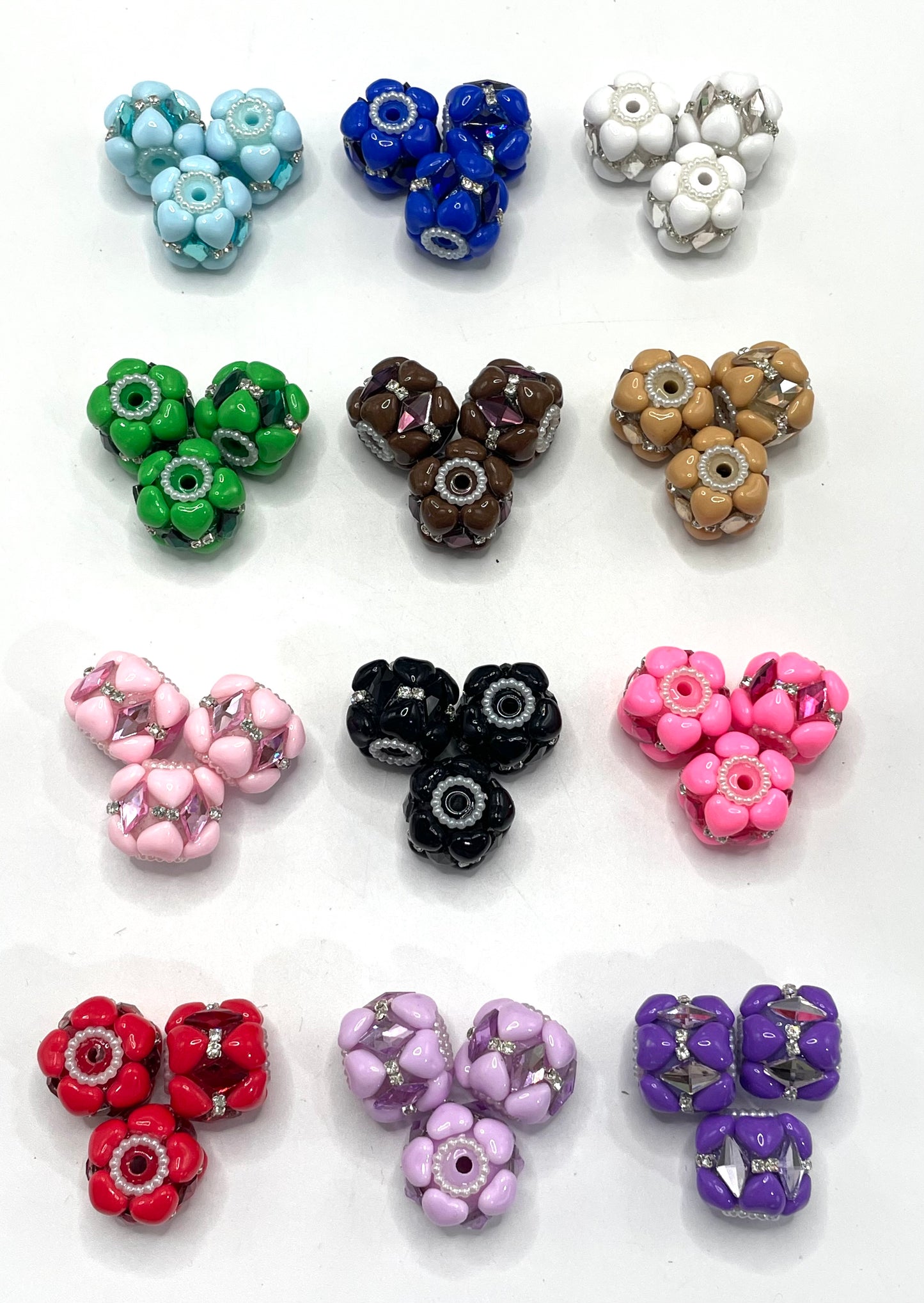 Fancy Beads Acrylic Heart Rhombus Mirror Glass Beads Pearl gasket Spacers Heart beads 18mm Random Mix