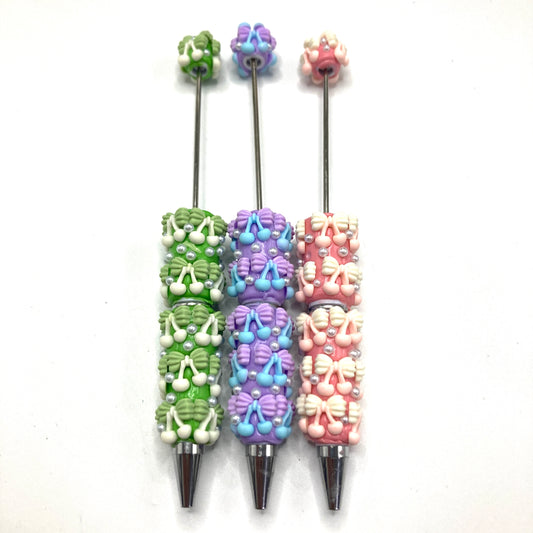 DIY Bead Pen Clay pen Cherries pottery clay bead pen Bell Beaded Pen Random Mix