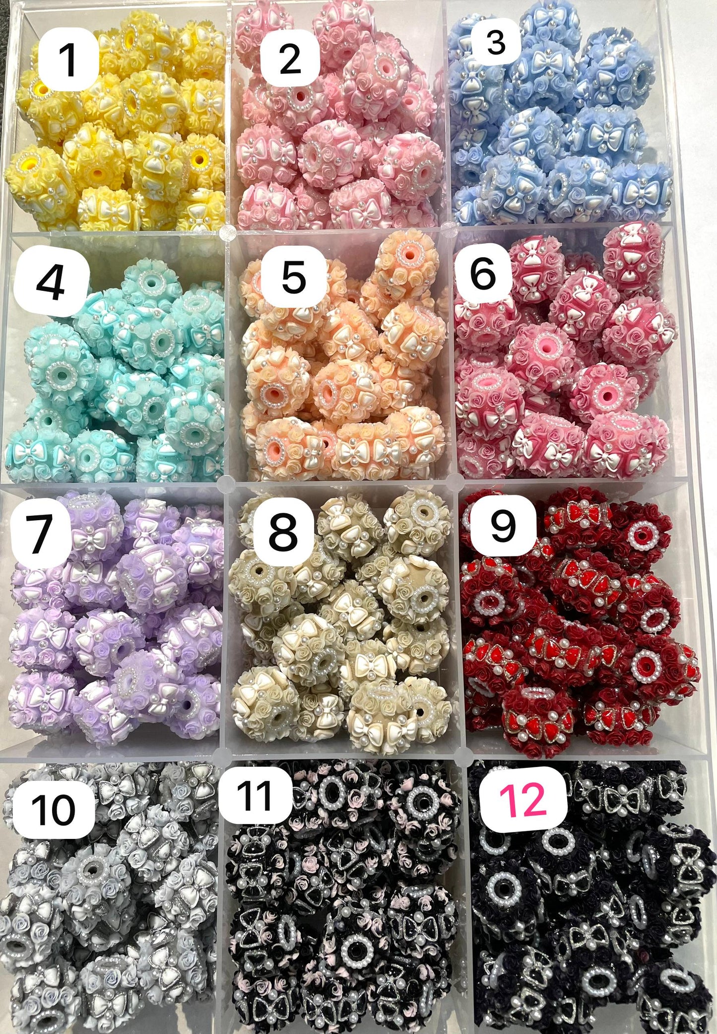 rose flower bead bow bead acrylic bead with bow flower random mix color