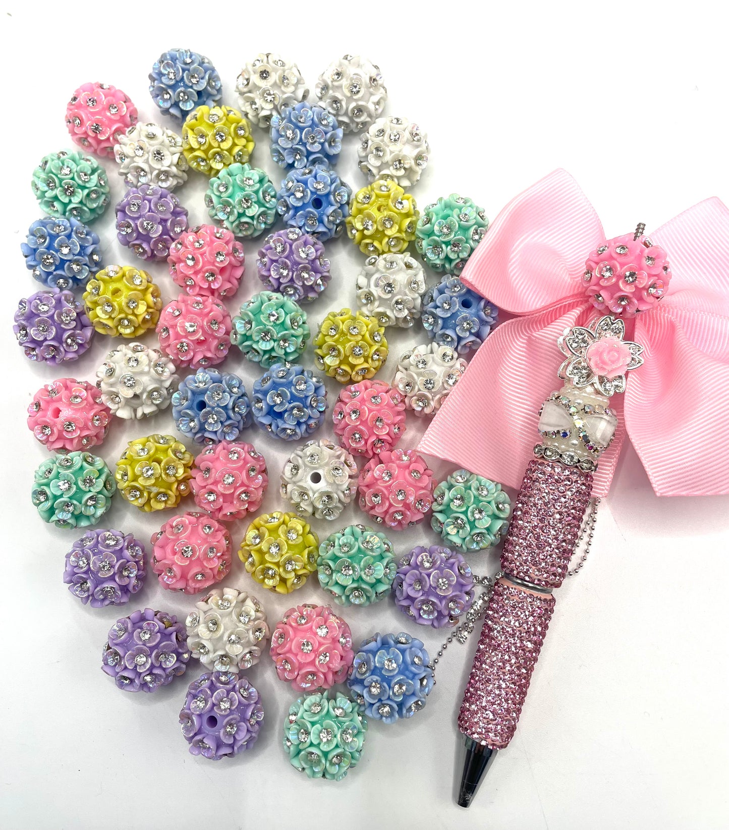 Beaded beadable fancy Beads Three leaf colored flower beads with Rhinestonein the middle acrylic Beads,Random Mix