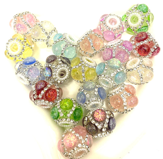 Fancy bead glitter round bubble with pearl and rhinestone chain fancy beads random mixed