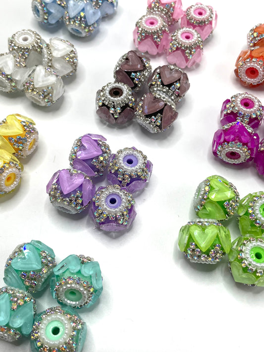 Fancy Beads Mirror glass Transparency Colored Heart Rhinestone Chain and pearl gasket Acrylic beads 18mm Random Mix