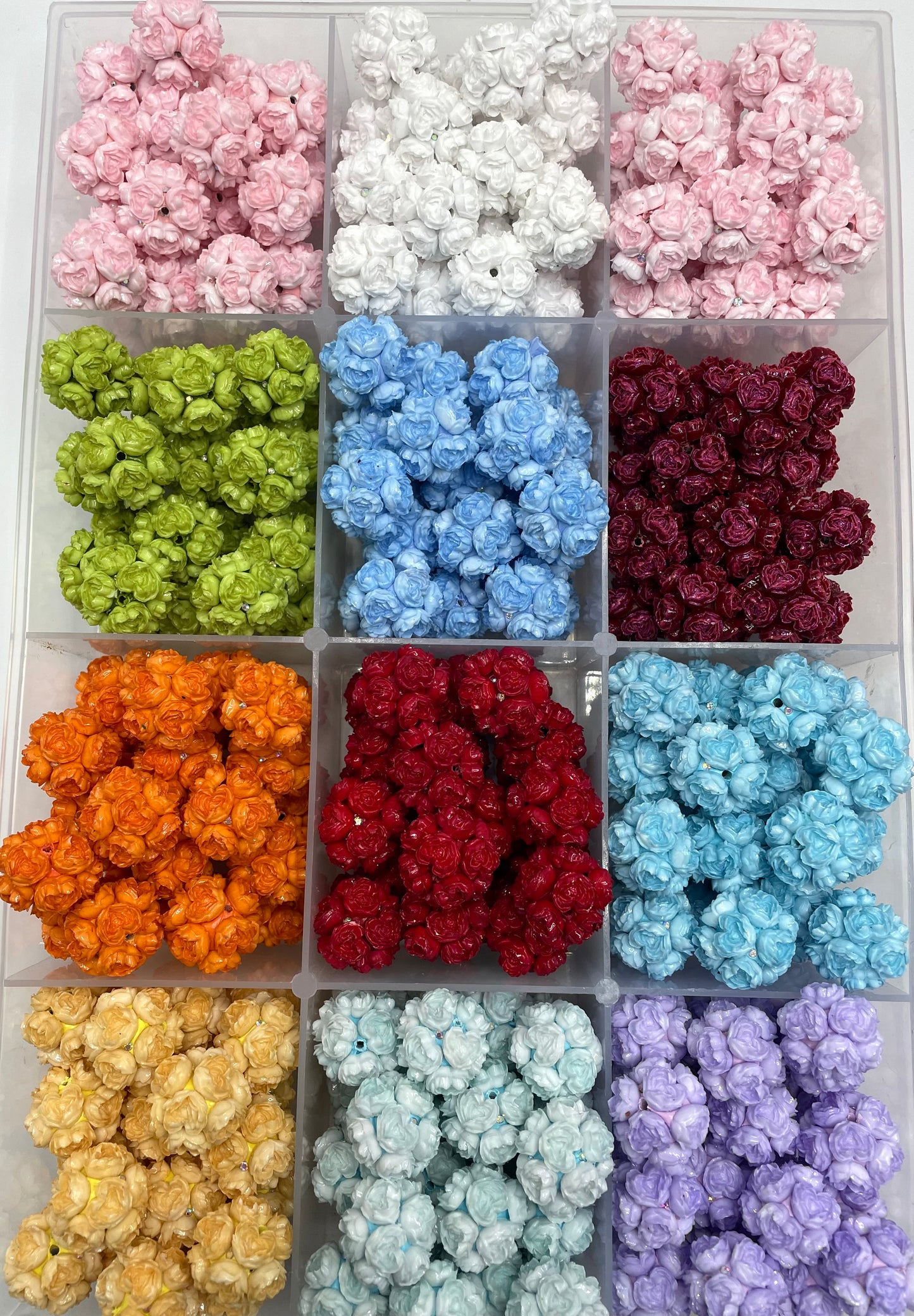 beaded beadable heart shaped rose flower beads ,colored ,random mix