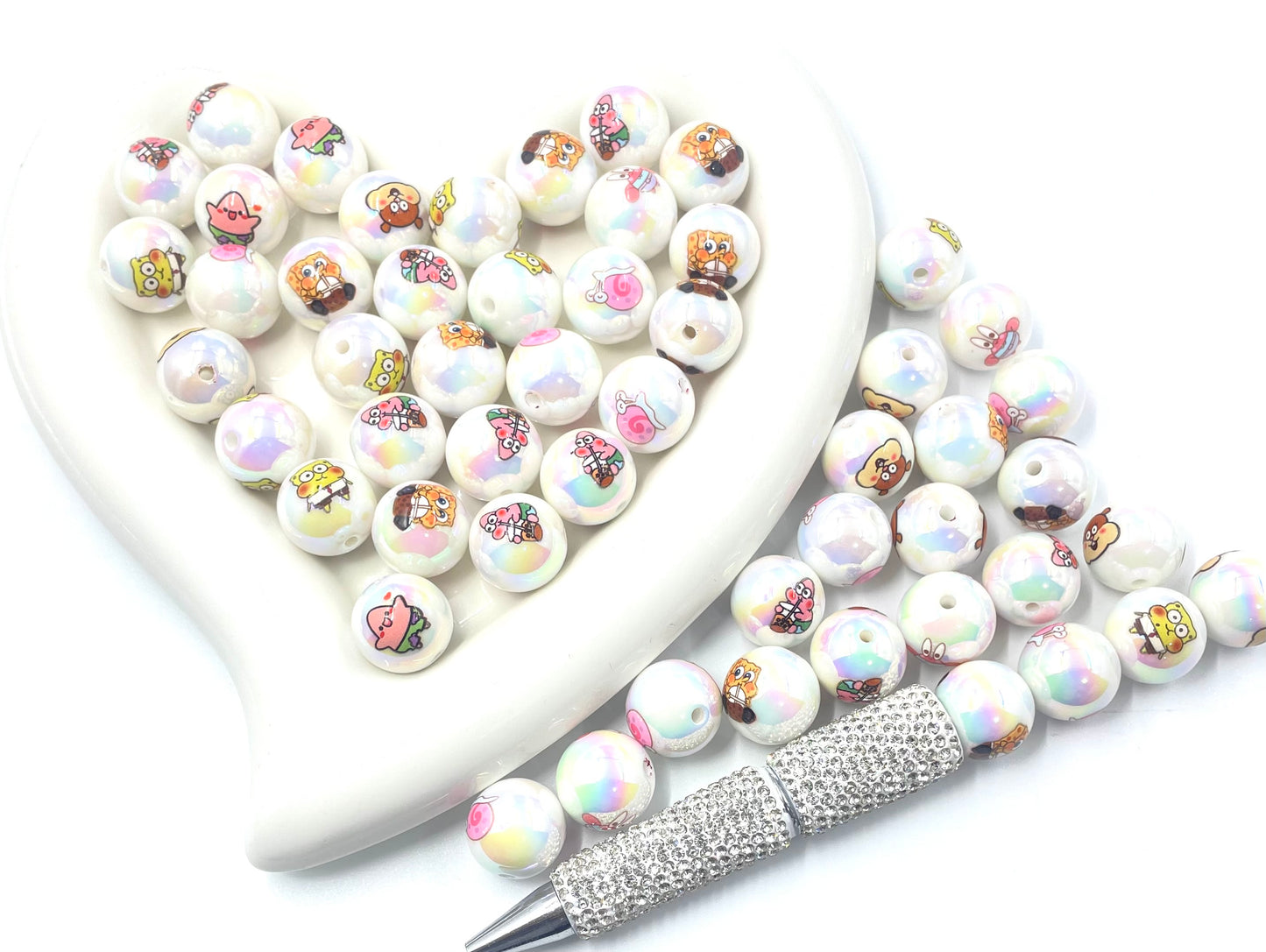 Cute SPongBob print AB color  round Acrylic beads 16mm,jewelry making charms