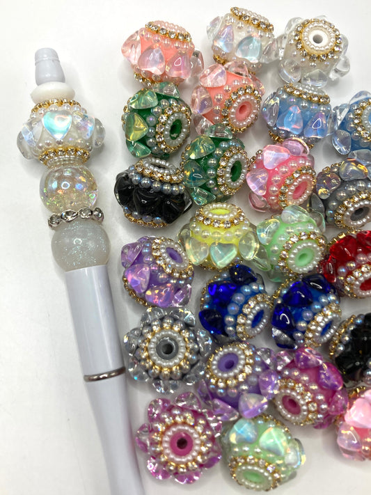 Fancy Beads Heart Chain Pearl gasket Bubble Golden chain 20mm Random Mix