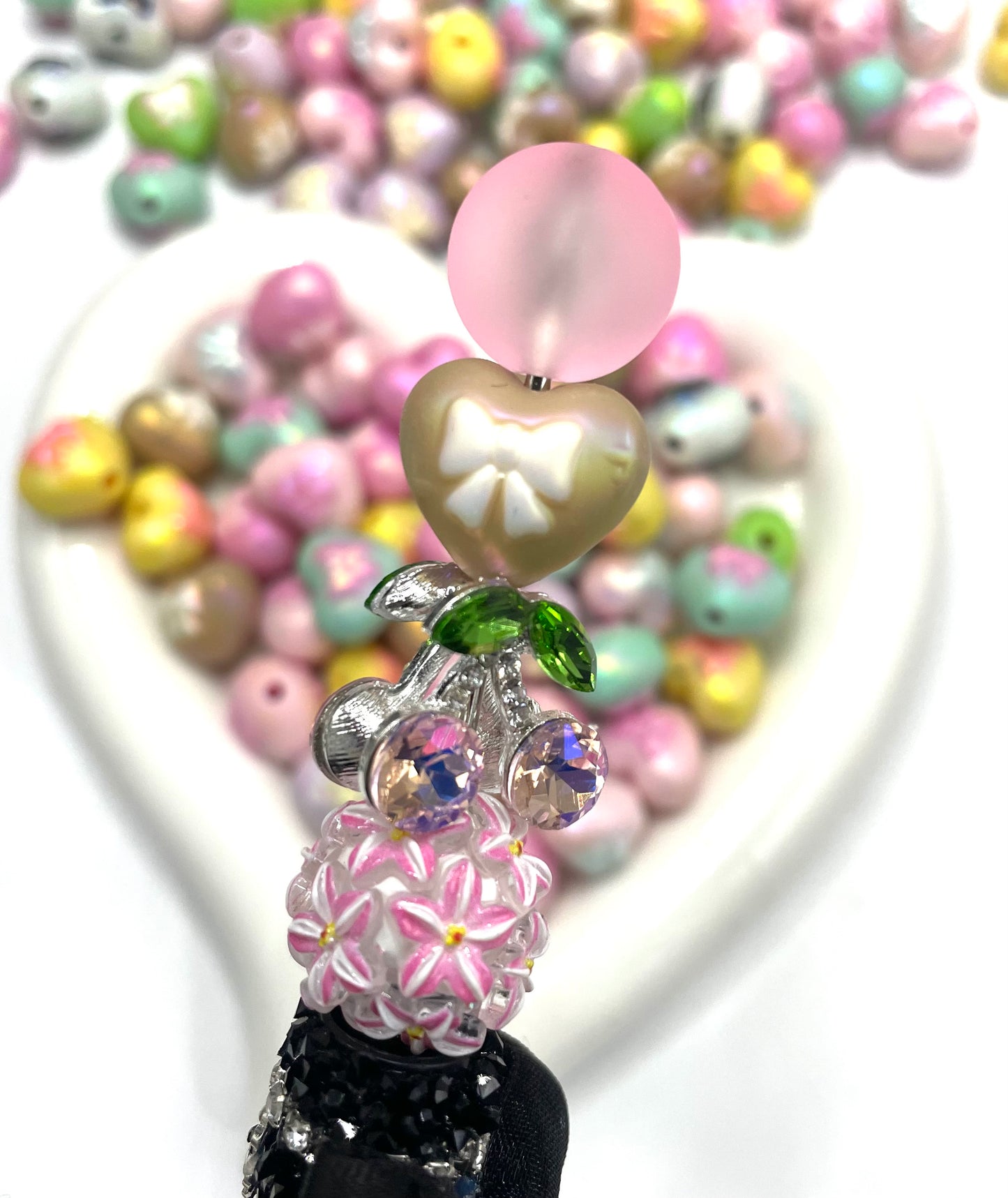 Acrylic heart uv heart shape with bow bead