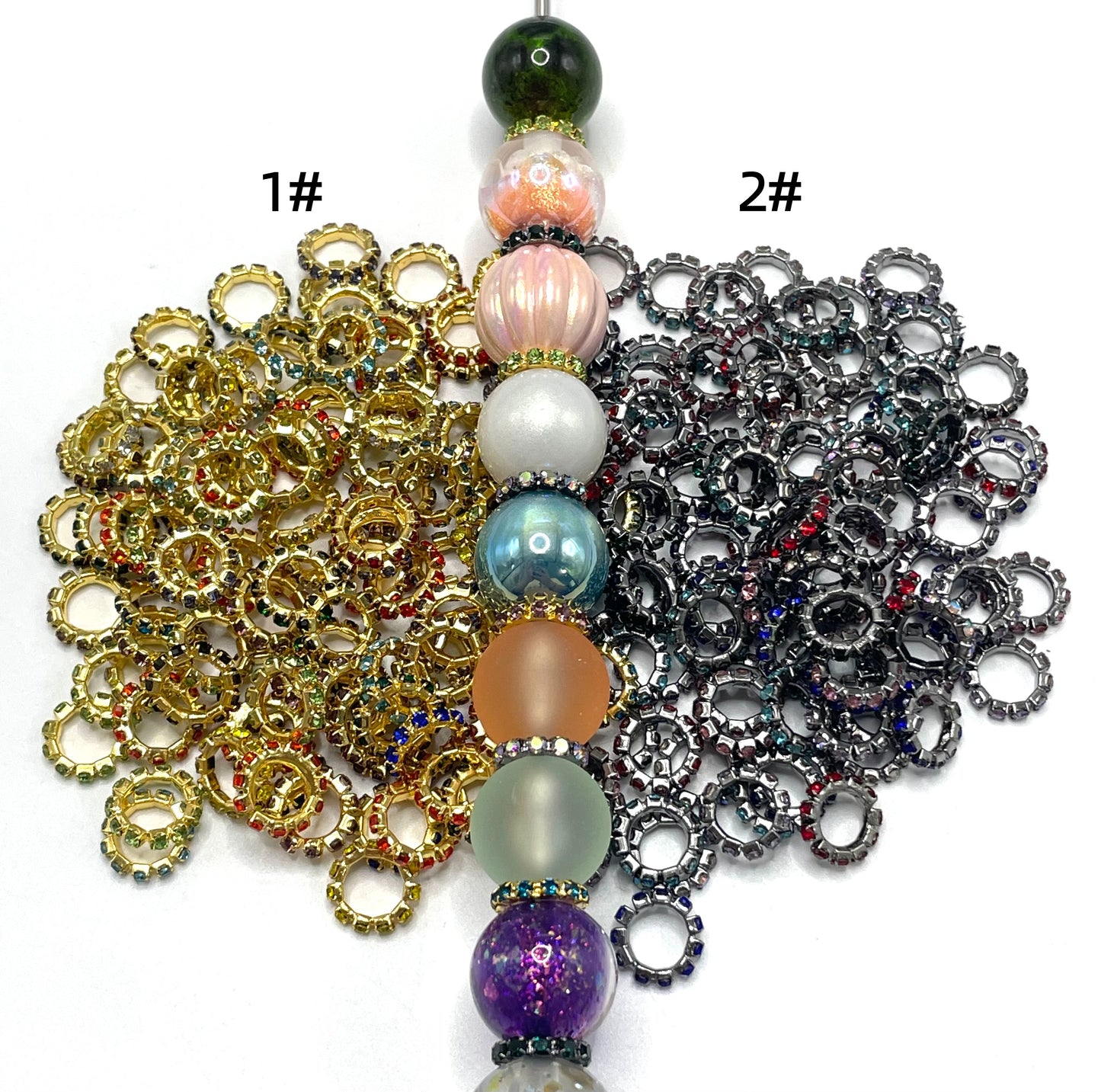 Rhinestones Gold & Gun black Metal Chain Ring Spacers,10mm