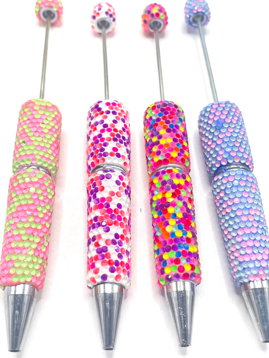 beaded beadable jelly rhinestone multi color Rhinestone DIY Colorful Clay Writing Tools ballpoint pen  Random Mix
