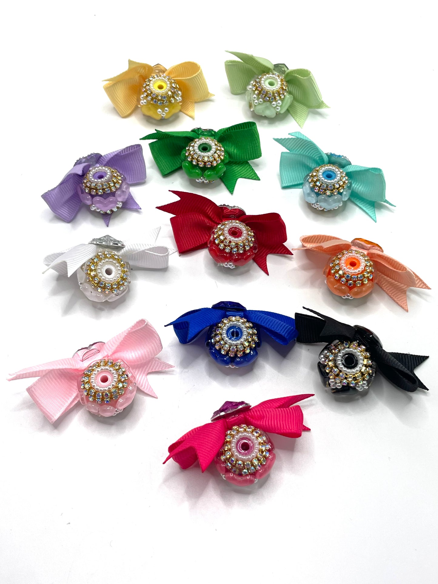 Beaded beadable textile bow Bows made of ribbons Fancy Beads Attractive and exquisite bow-shaped heart Golden Chain beads Random Mix