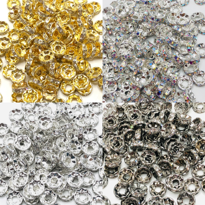 Metal Straight Edge  with Clear Rhinestone Spacers Bead 15mm（ Thickness 5.5mm）