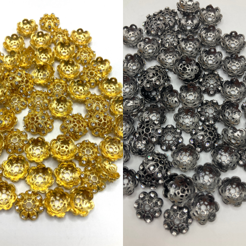 Metal spacer beads Lotus-shaped interlocking beads Spacer Inlay Rhinestone Random Mix