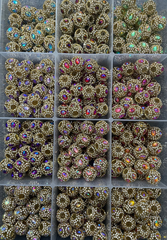 beaded beadable fancy opal colored horse eye stone gold color rhinestone chain decoration clear base beads .random mix