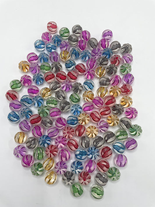 acrylic bead pumpkin bead colored with line ,16mm