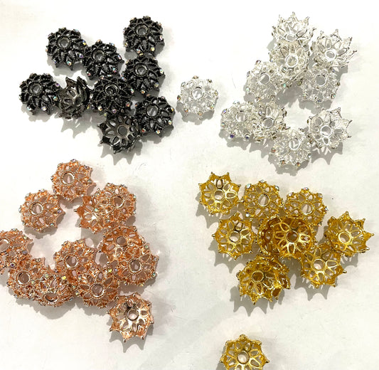 fancy beada cap fancy spacer snow flake  metallic spacer bead cap ornaments with rhinestone diy bead random mix 18mm