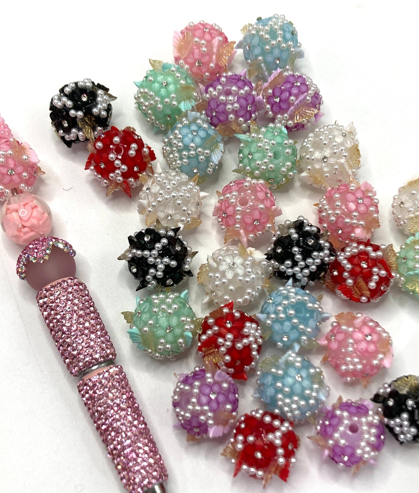 Fancy Beads Butterfly beads Butterfly beads with golden wings Rhinestone flower Pearl Bubble 20mm Random Mix
