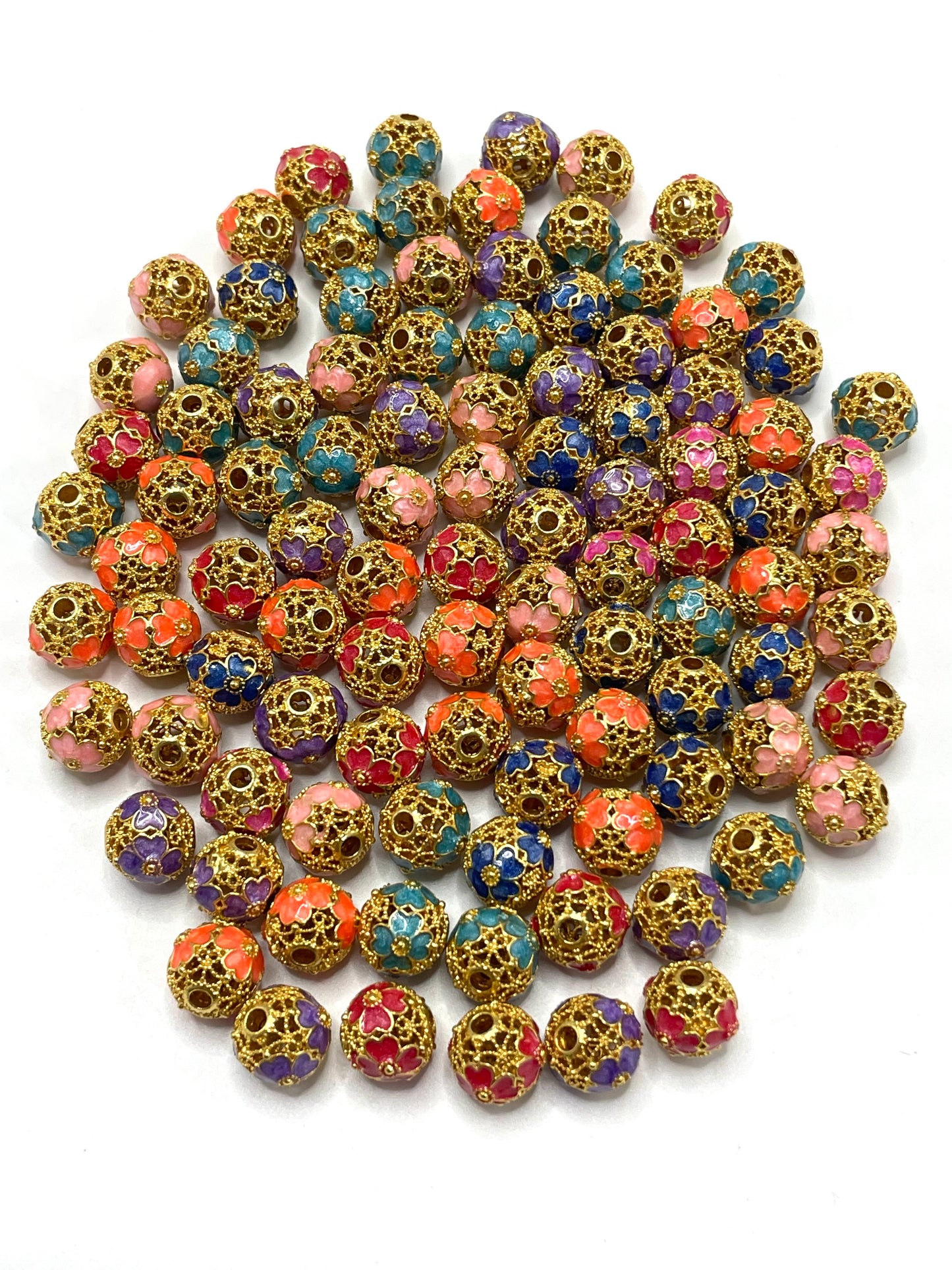 Metal hand-painted beads Painted beads Metal spacer beads Gold and silver patterned beads Random Mix 10mm