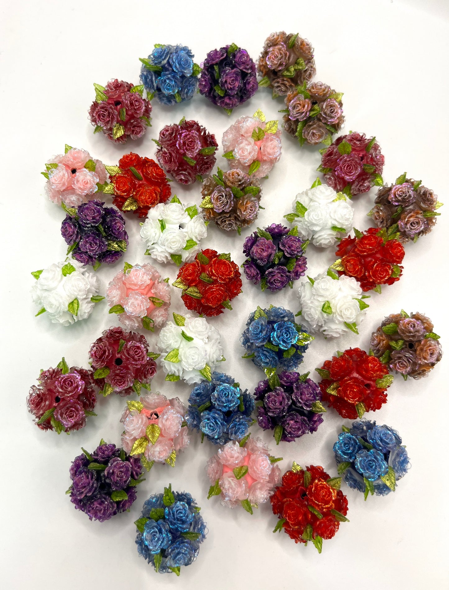 soft rose flower with green leaf fancy bead flower bead