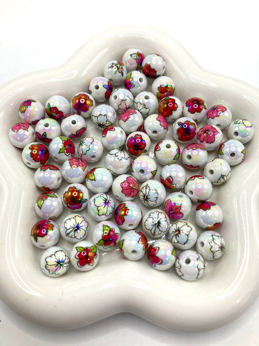 Flower beads Rose flower acrylic beads Multicolored flower 16mm