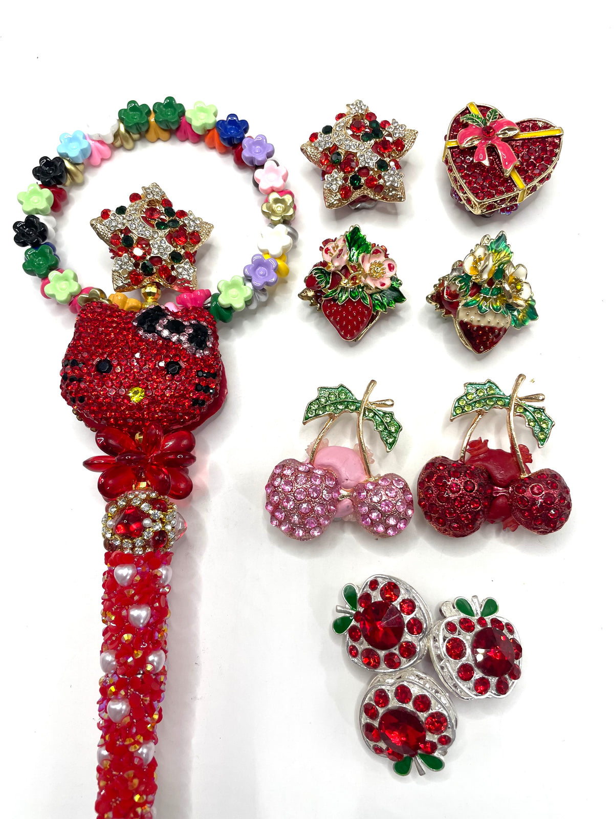 Diy beaded beadable beady heavy fancy beads strawberry beads cherry beads heart with bow star beads metallic metal beads