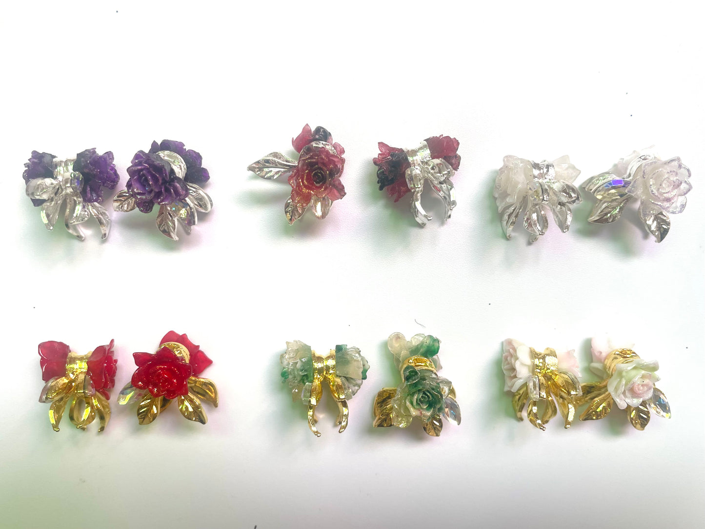 alloy metallic fancy rose flower with the glitter on petal fancy beads ,colored